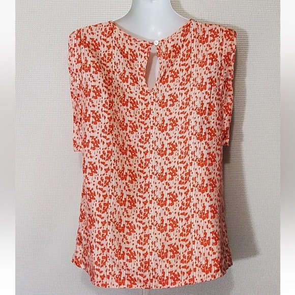 LOEFFLER RANDALL 100% SILK SLEEVELESS KIMONO BLOUSE IN ORANGE & IVORY - SIZE 6 - Picture 9 of 12